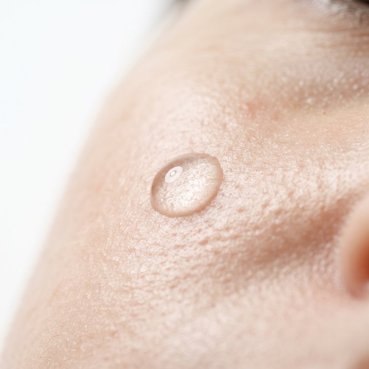 A droplet of serum resting on bare skin